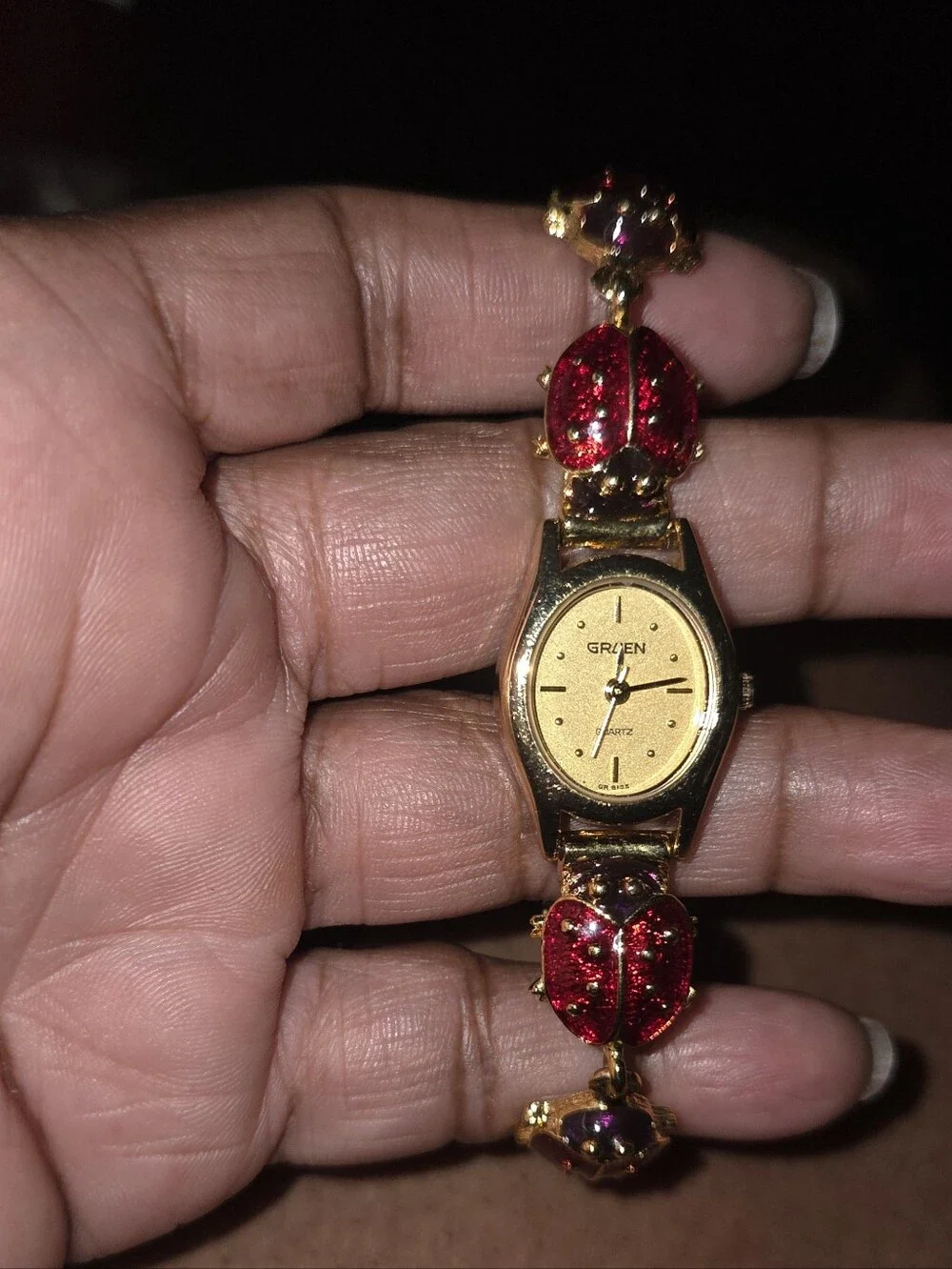 Gruen 208-902-105 Ladybug Bracelet Quartz Women's Watch Sz. 6 1/4.